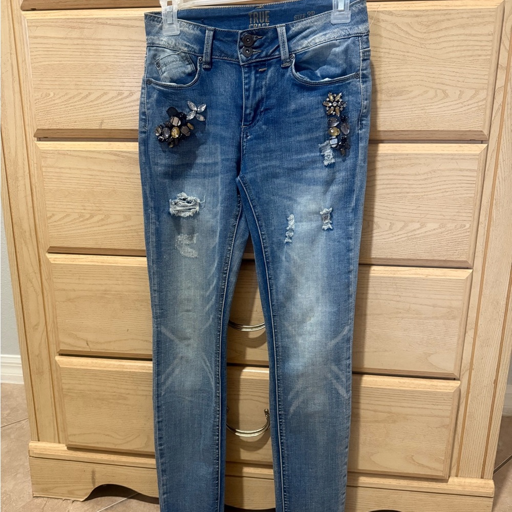 True Craft Women's Blue Distressed Skinny Jeans